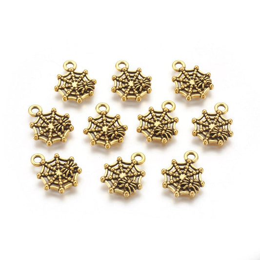 spider web Tibetan charms, 17mm antique gold