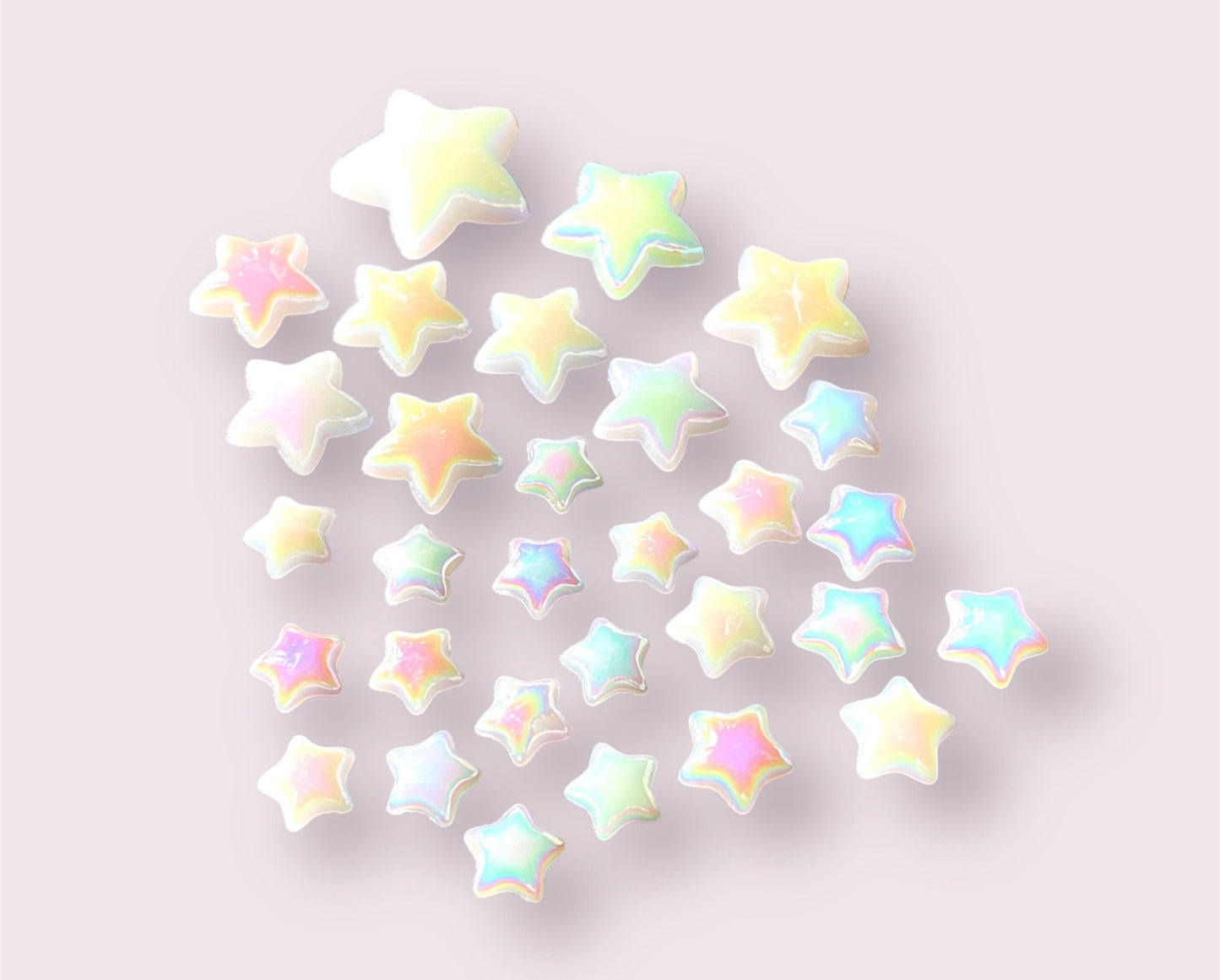 white lustre star cabochons, mix size