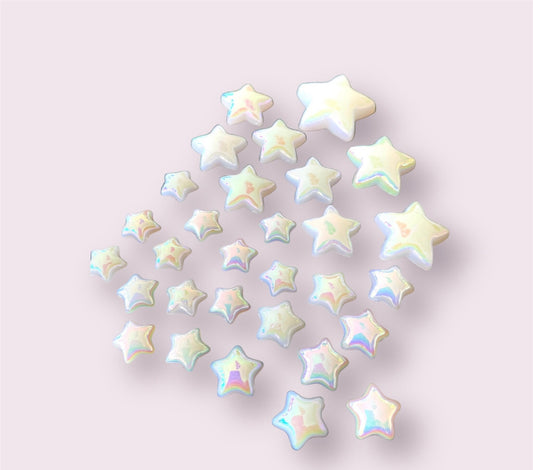 white lustre star cabochons, mix size