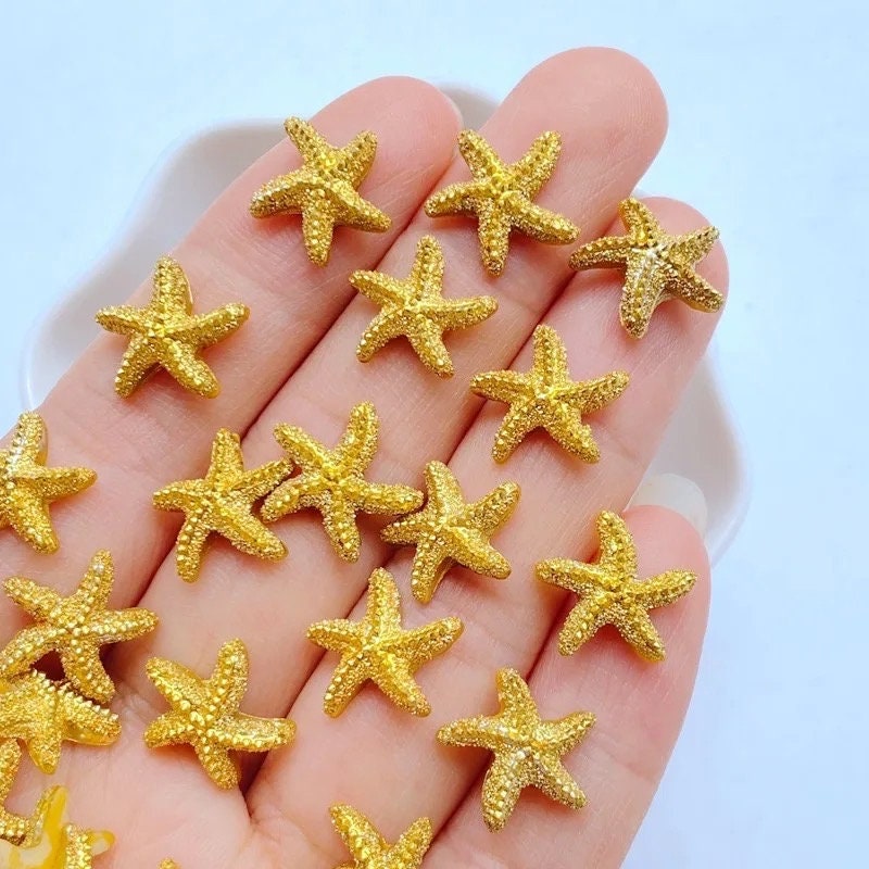 Starfish cabochons, gold rhinestone 12mm