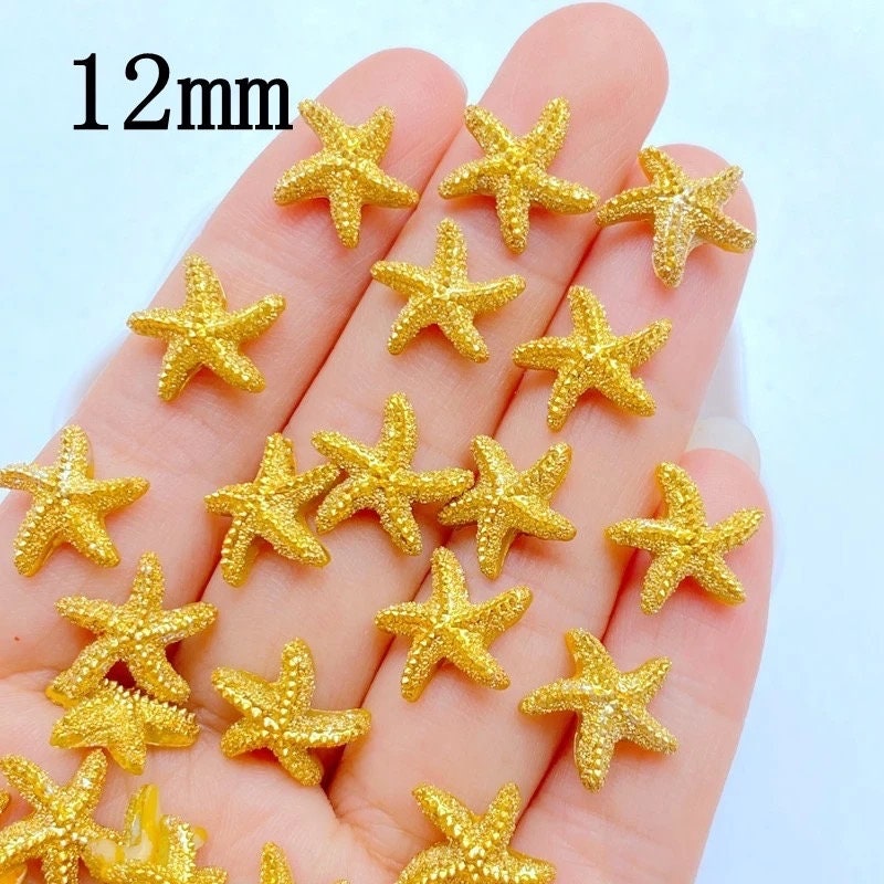 Starfish cabochons, gold rhinestone 12mm