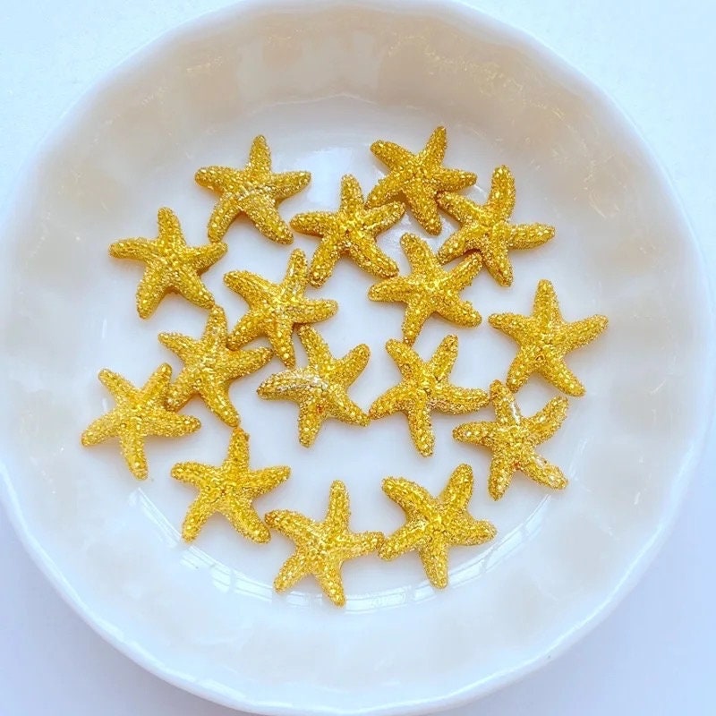 Starfish cabochons, gold rhinestone 12mm