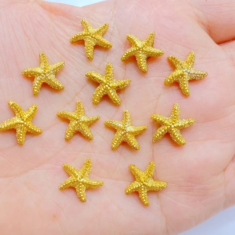 Starfish cabochons, gold rhinestone 12mm