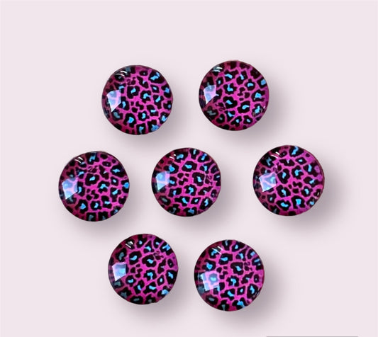 round pink leopard pattern glass cabochons,10mm