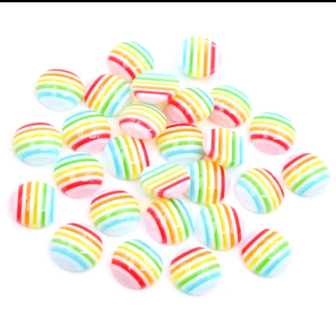 Round pastel rainbow striped cabochons, 12mm