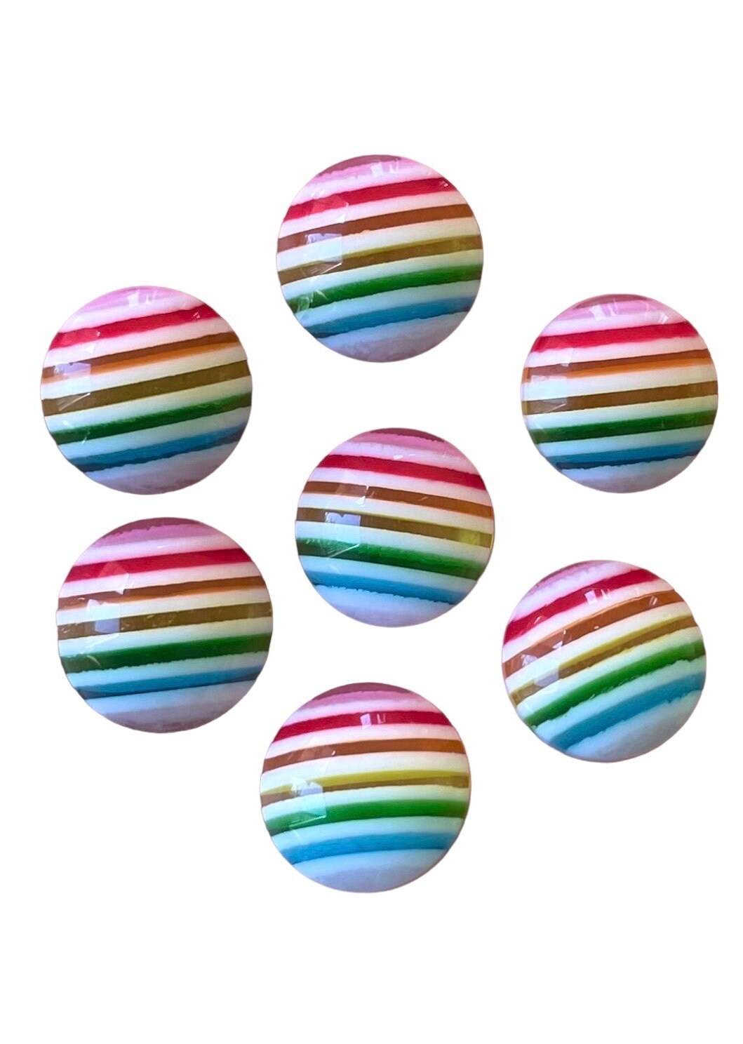 Round pastel rainbow striped cabochons, 12mm