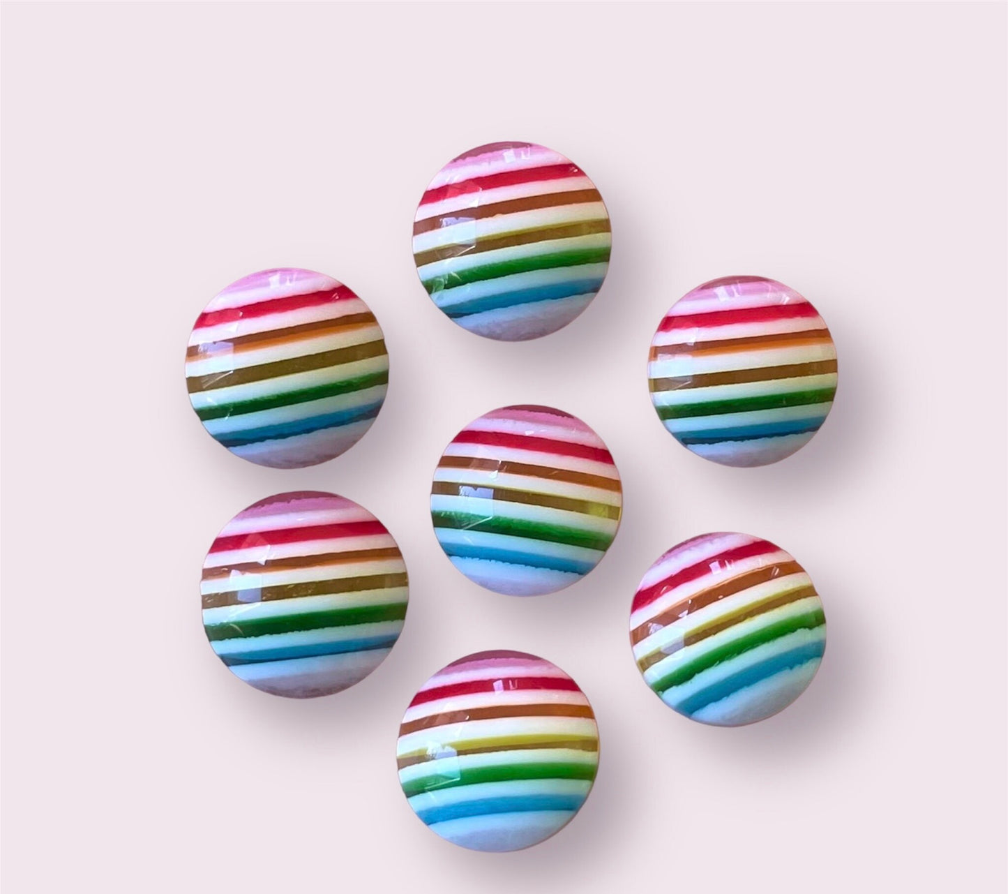 Round pastel rainbow striped cabochons, 12mm