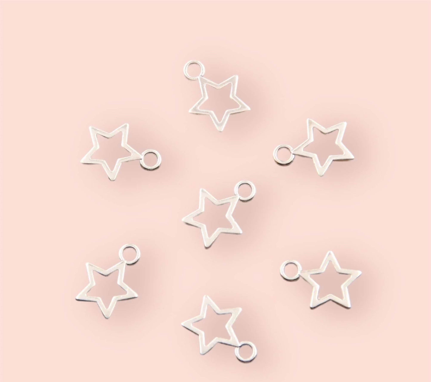 Silver hollow star charms, 12mm