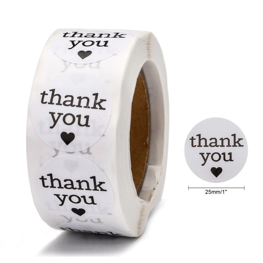 Thank you craft stickers, 25mm black on white