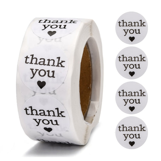 Thank you craft stickers, 25mm black on white