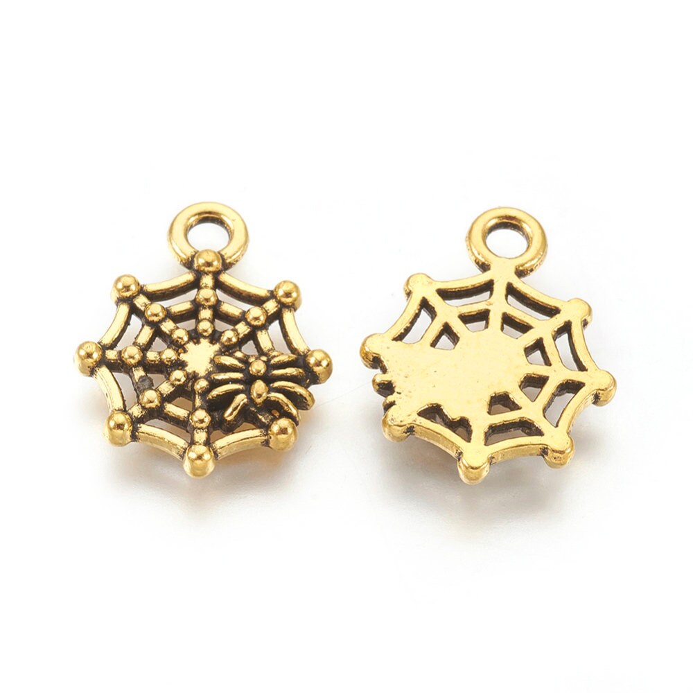 spider web Tibetan charms, 17mm antique gold