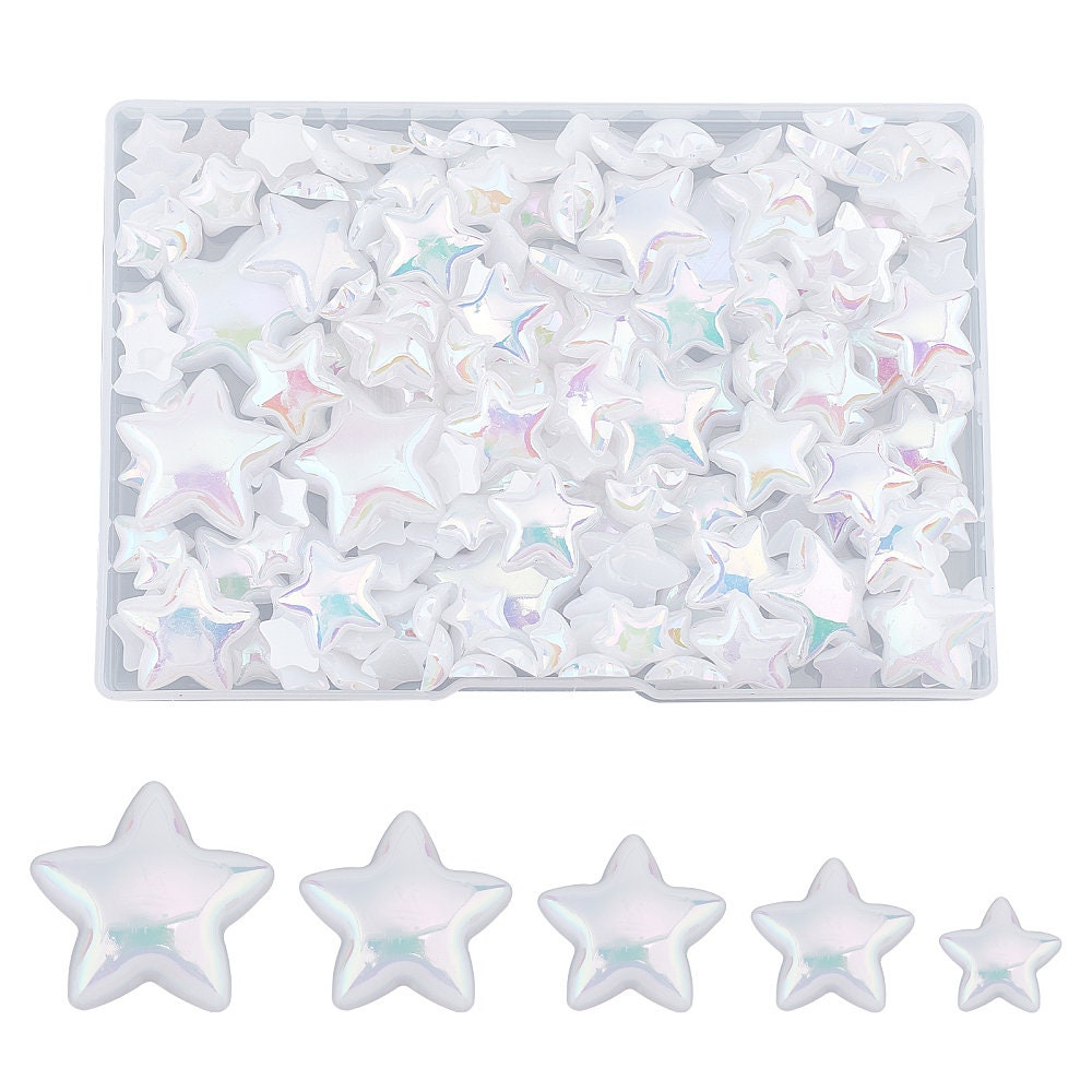 white lustre star cabochons, mix size