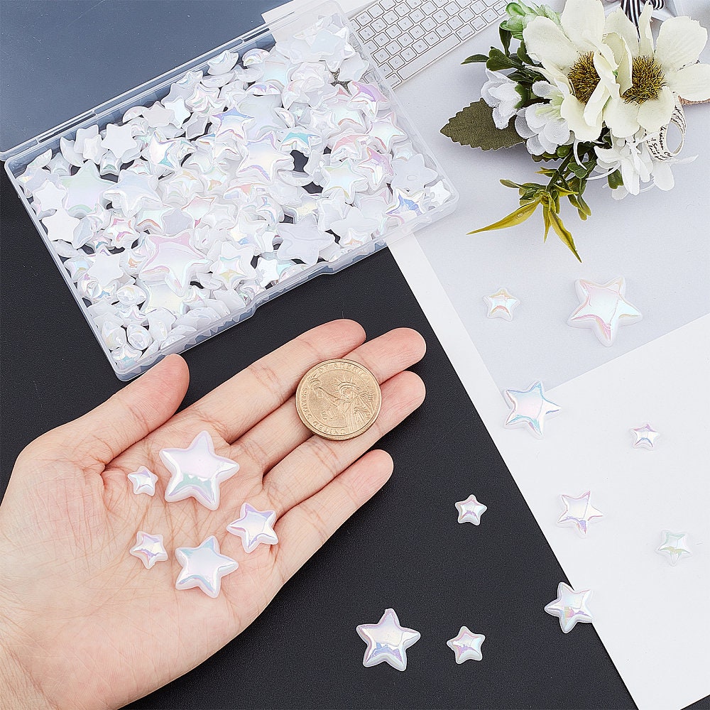 white lustre star cabochons, mix size