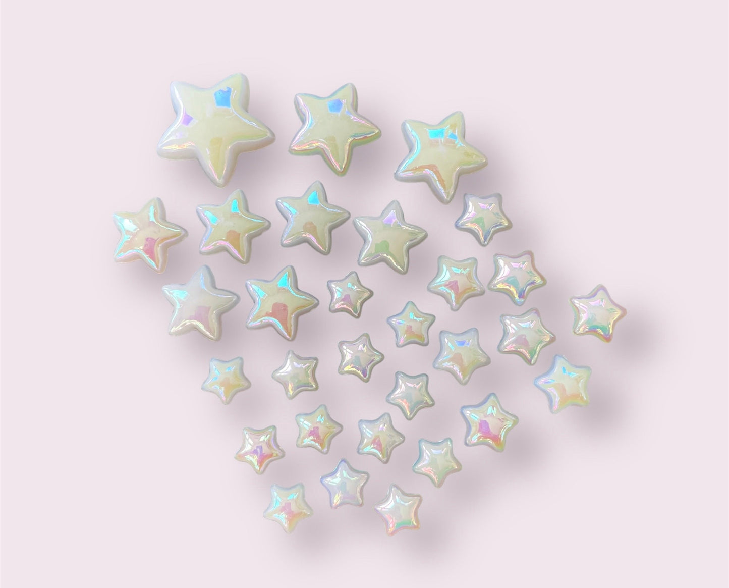 white lustre star cabochons, mix size