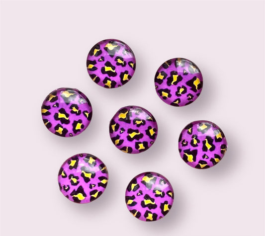 round purple leopard pattern glass cabochons, 12mm
