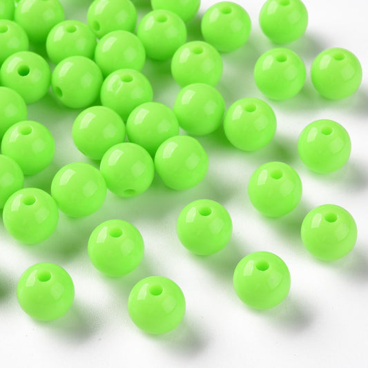 10mm lime green opaque beads, acrylic 10mm