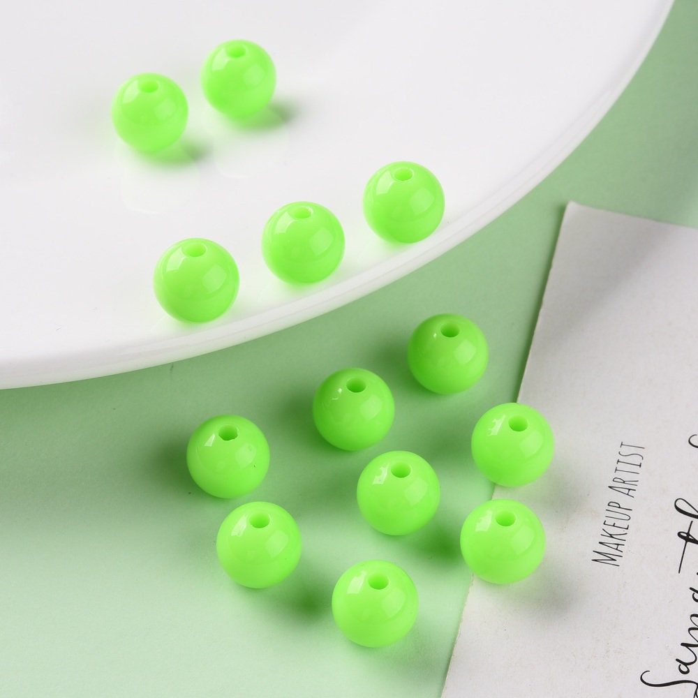 10mm lime green opaque beads, acrylic 10mm