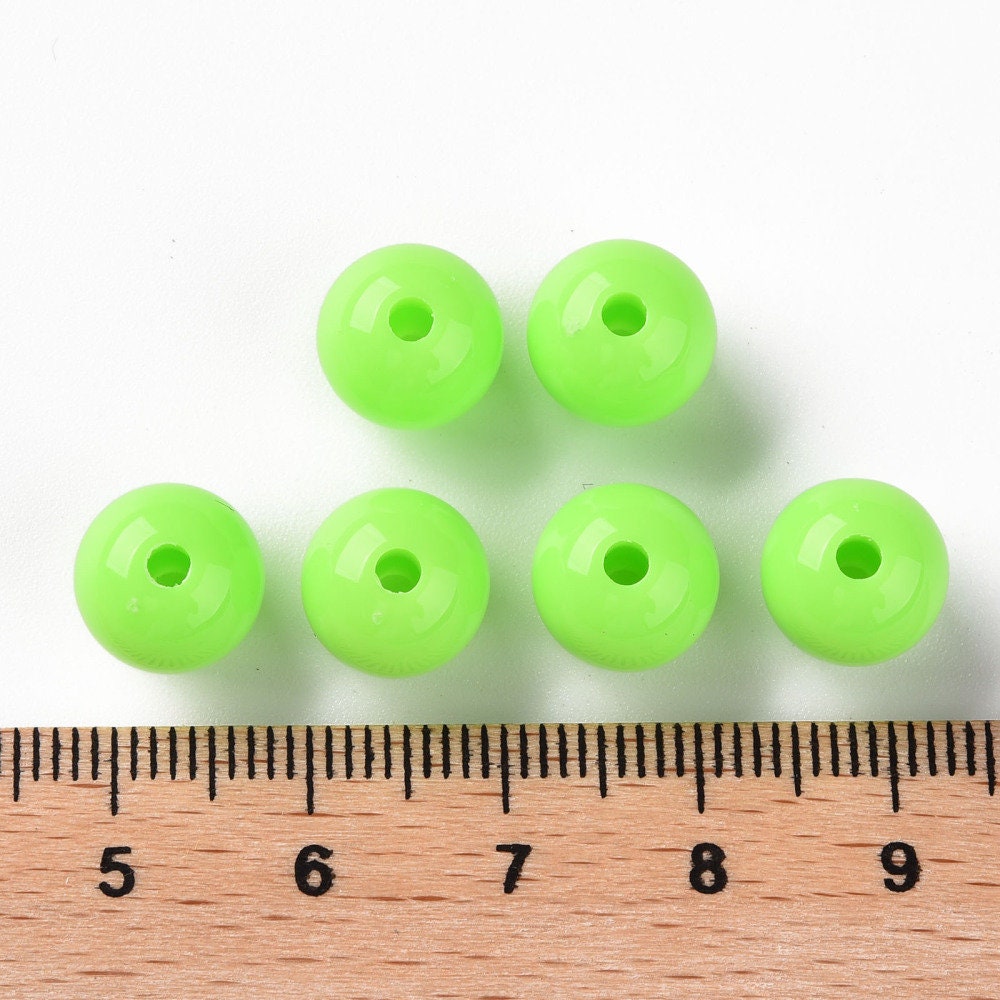 10mm lime green opaque beads, acrylic 10mm