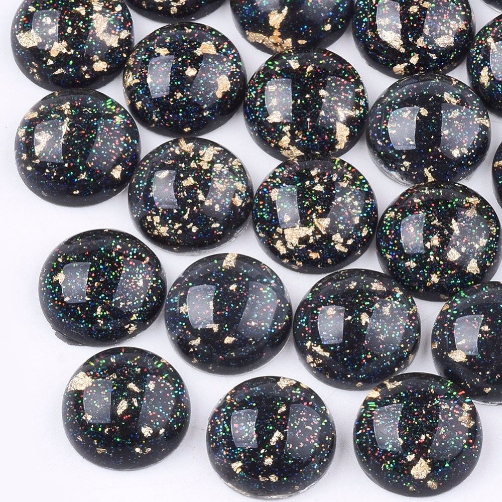 Round resin black and gold cabochon, 12mm