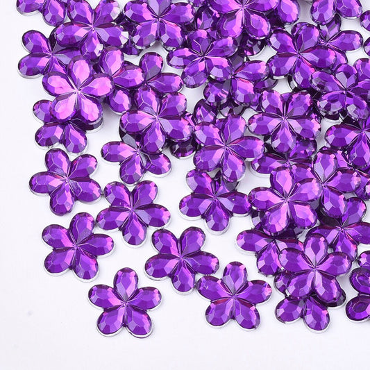 Purple 9mm acrylic flower cabochons