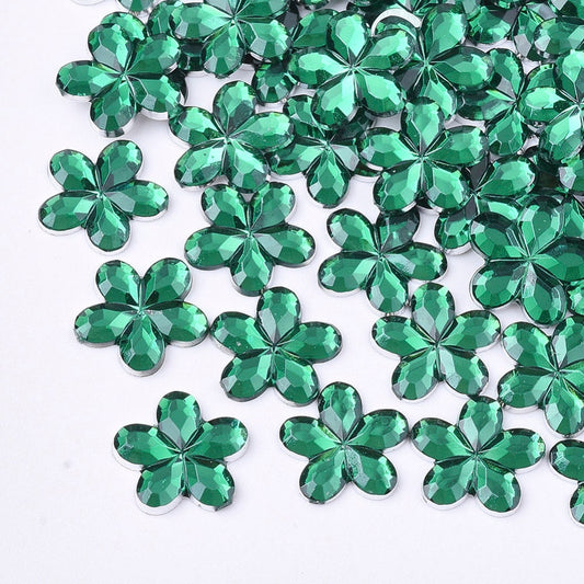 Green 9mm flower cabochons