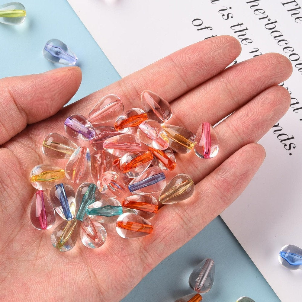 Teardrop acrylic beads, 14mm mixed colour