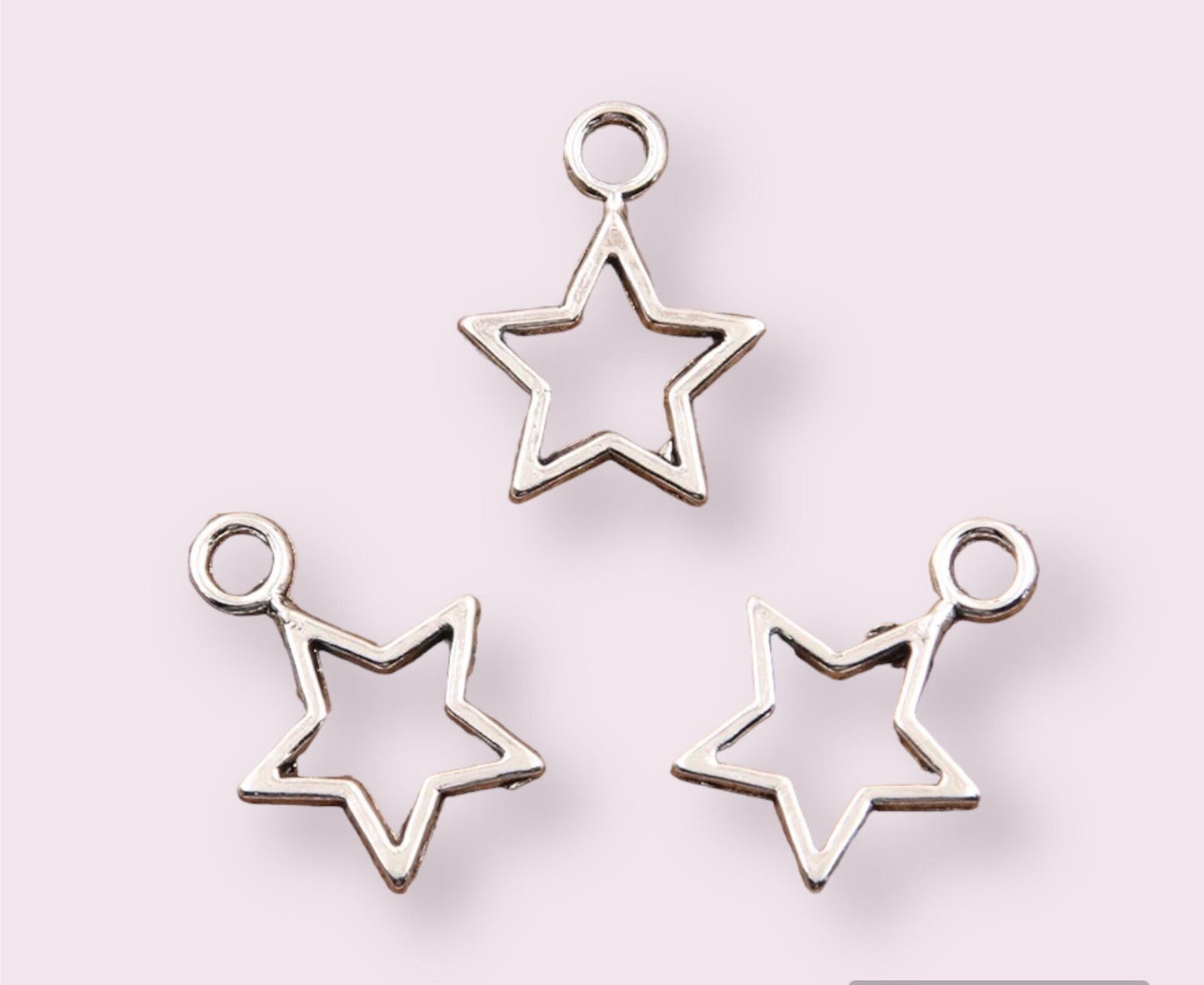 Silver hollow star charms, 12mm