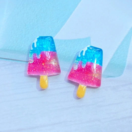 Ice lolly resin cabochons, pink and blue 24mm