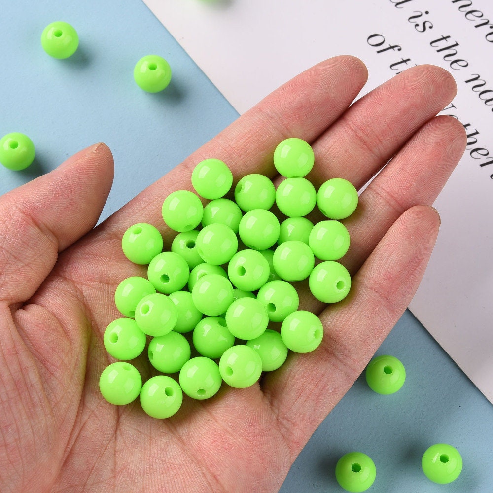 10mm lime green opaque beads, acrylic 10mm