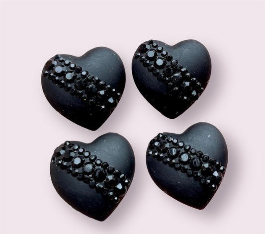 Black heart cabochons, 2cm