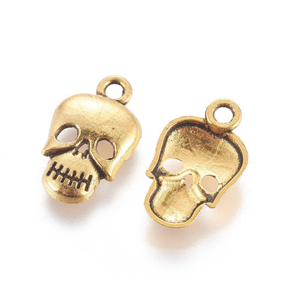 Gold Skull charms, zinc alloy