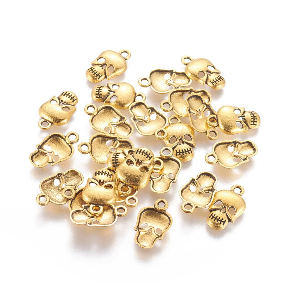 Gold Skull charms, zinc alloy