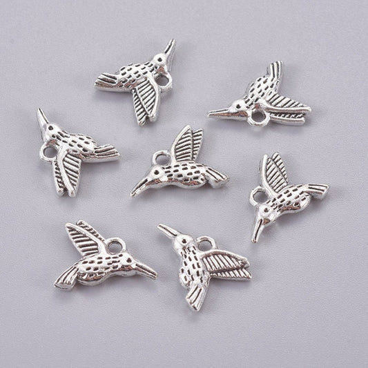 Hummingbird charms, silver Tibetan 17mm