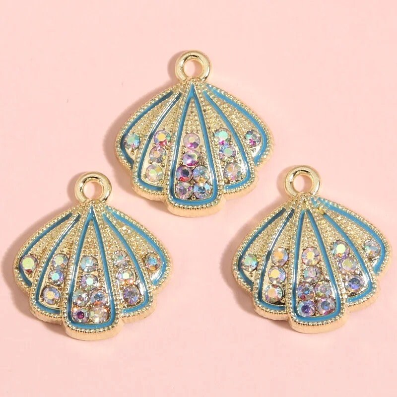 Seashell enamel charms, 17mm blue