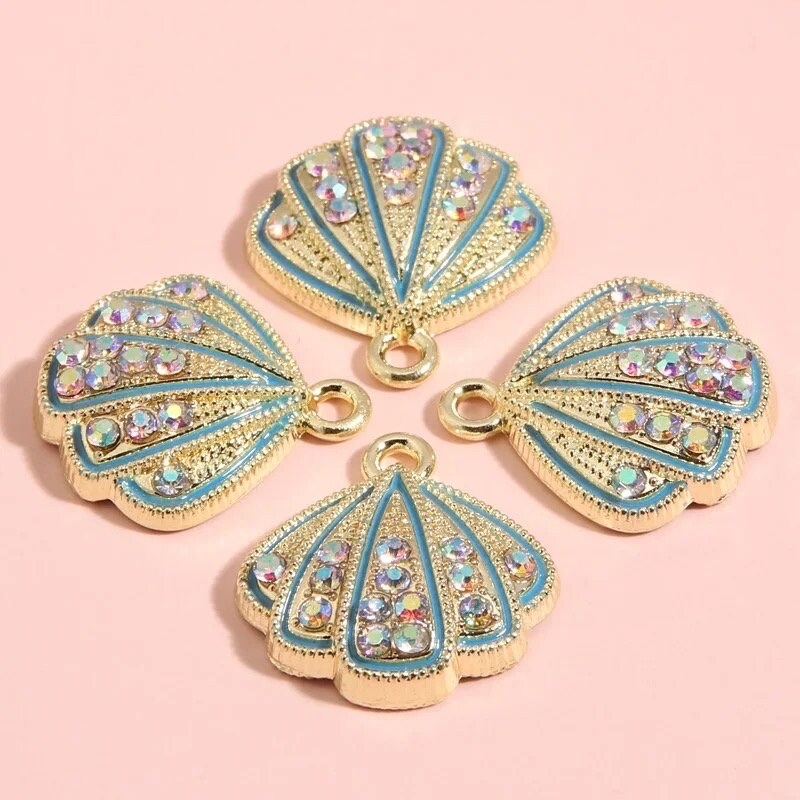 Seashell enamel charms, 17mm blue