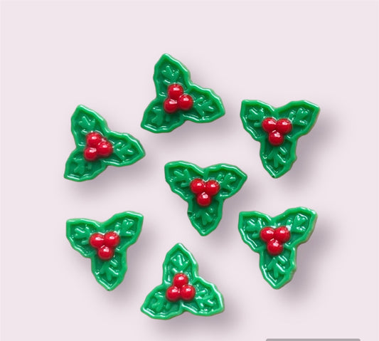 Holly leaf resin cabochons, mini 10mm