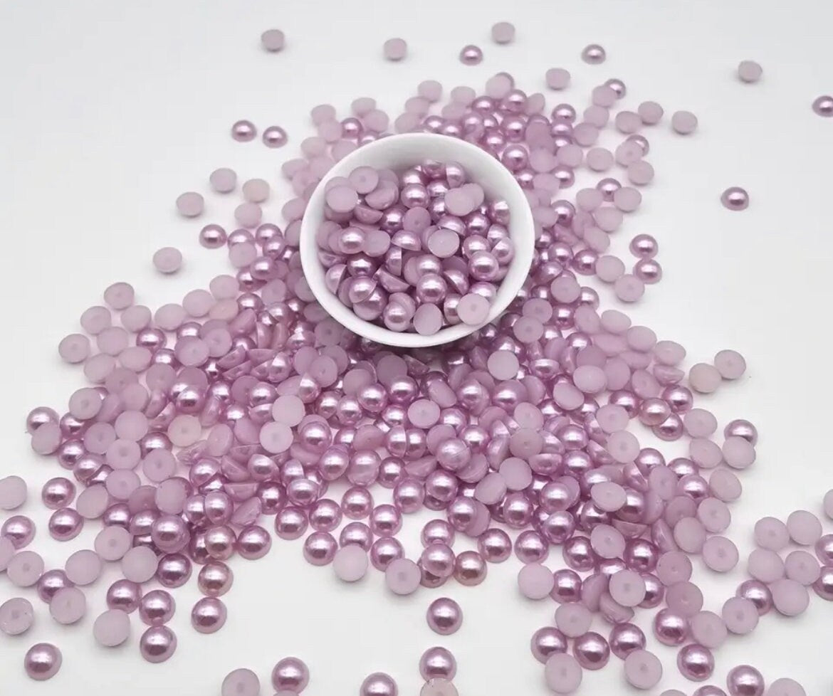 Lilac Pearl effect half round cabochons, 8mm