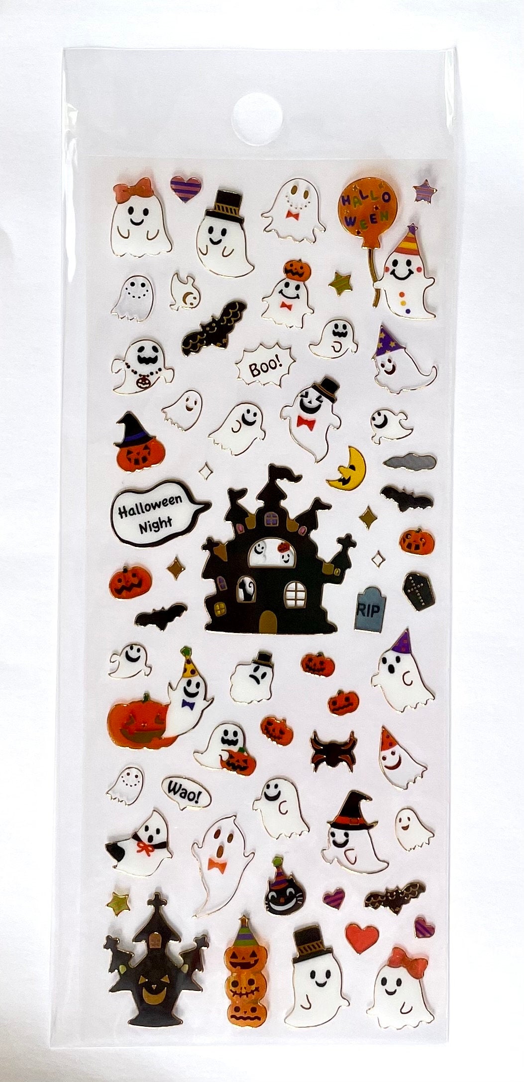 Halloween shaped stickers, ghost sticker sheet, plastic foiled