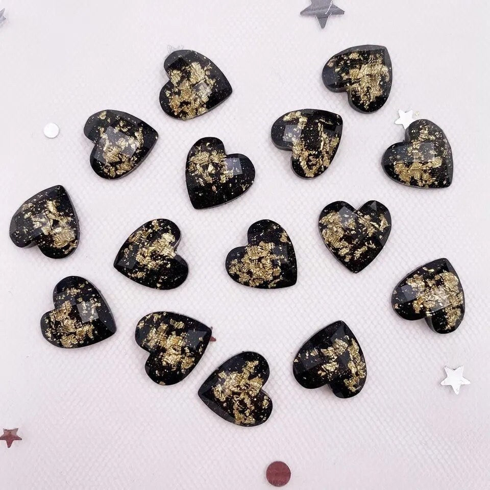 Black heart embellishments, 12mm hearts