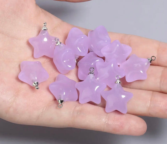 Purple resin star charm, lilac star pendant, 20mm