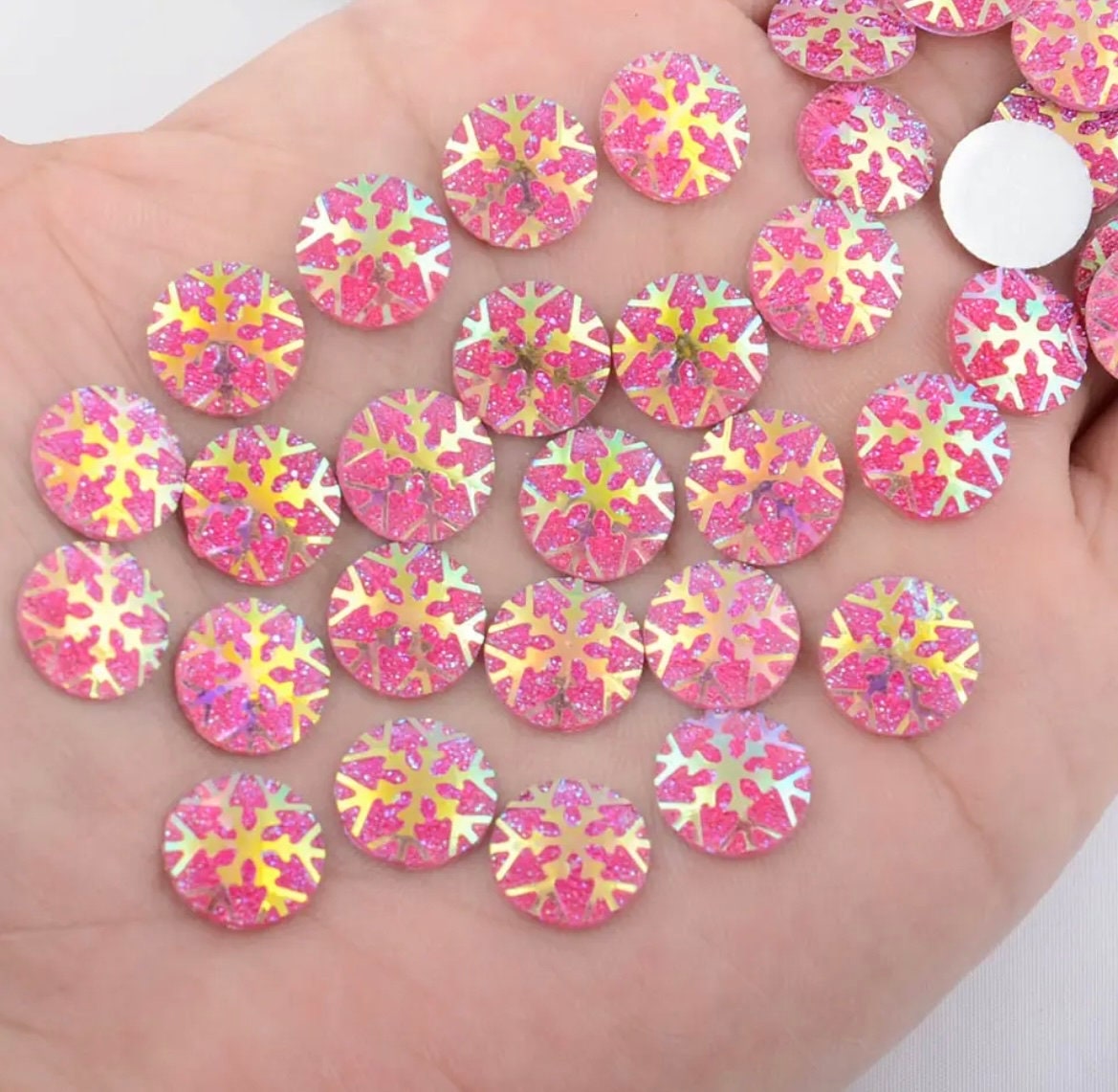 Snowflake cabochons, 12mm pink