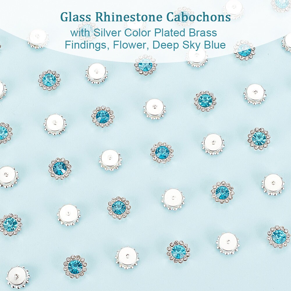 Round blue rhinestone cabochons, 12mm glass
