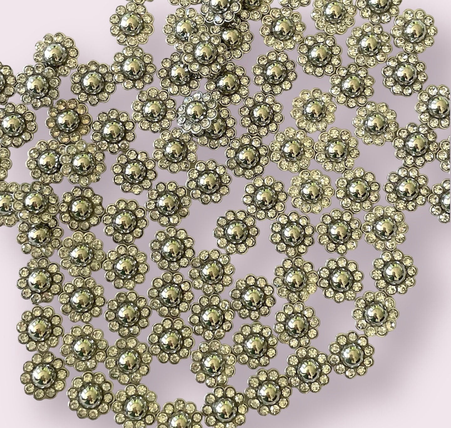 Silver and pearl floral round cabochons, 9mm