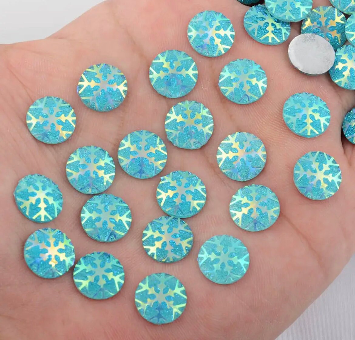 Snowflake cabochons, 12mm blue