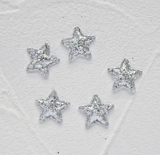 Star fabric silver glitter appliqués, padded fabric 18mm