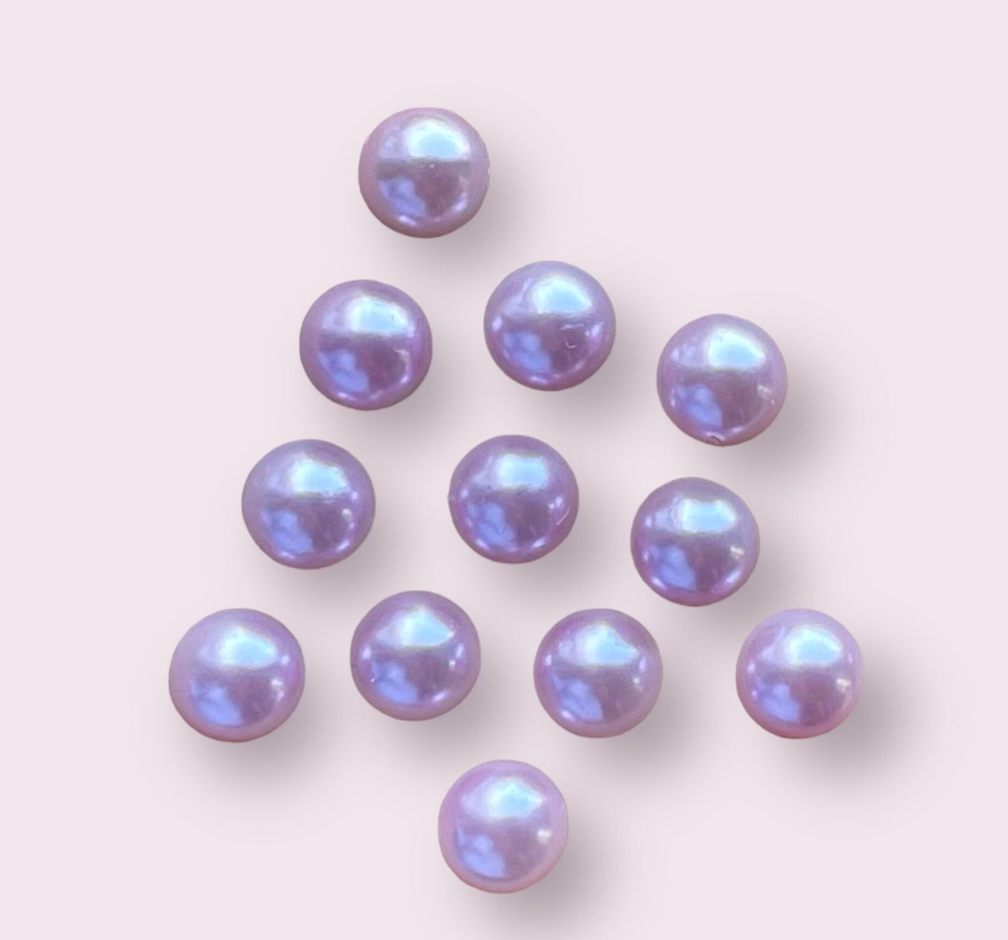 Lilac Pearl effect half round cabochons, 8mm