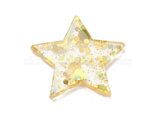Star sequin filled cabochons, 19mm yellow