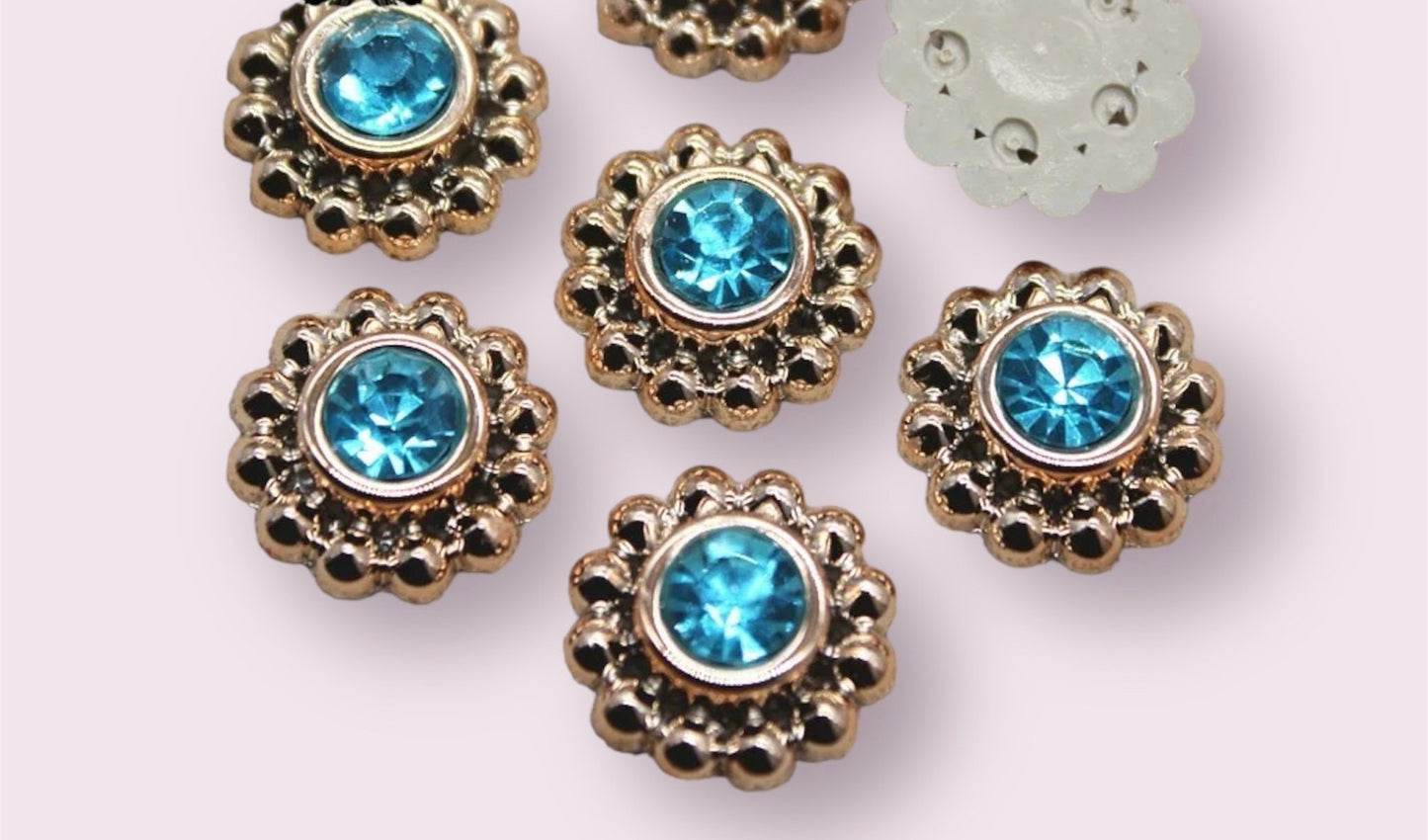 Round turquoise blue rhinestone cabochons, 13mm