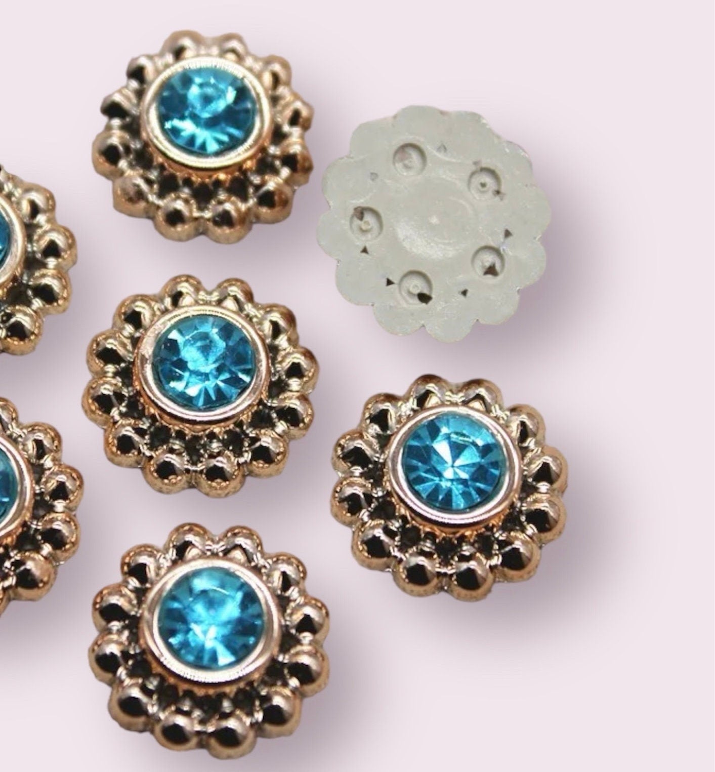 Round turquoise blue rhinestone cabochons, 13mm