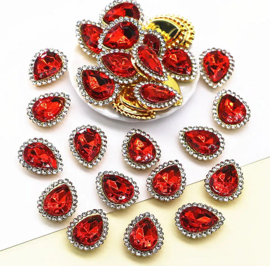 Red teardrop rhinestone cabochons, 18mm